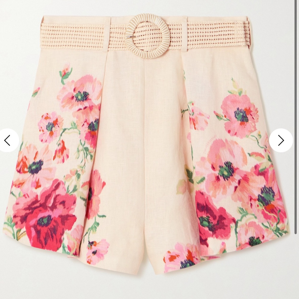 Zimmermann Cream Floral High Waist Shorts